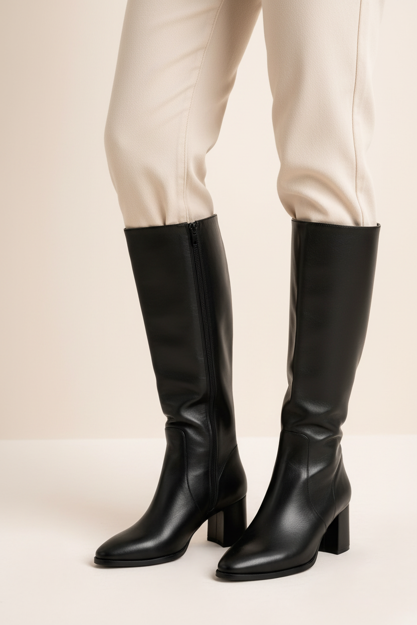 Elegant Black Knee-High Leather Boots