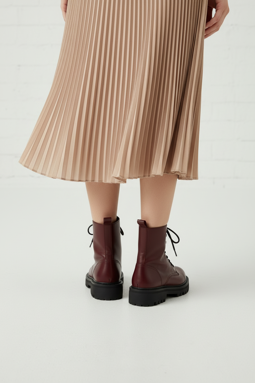Burgundy Red Leather Combat Boots