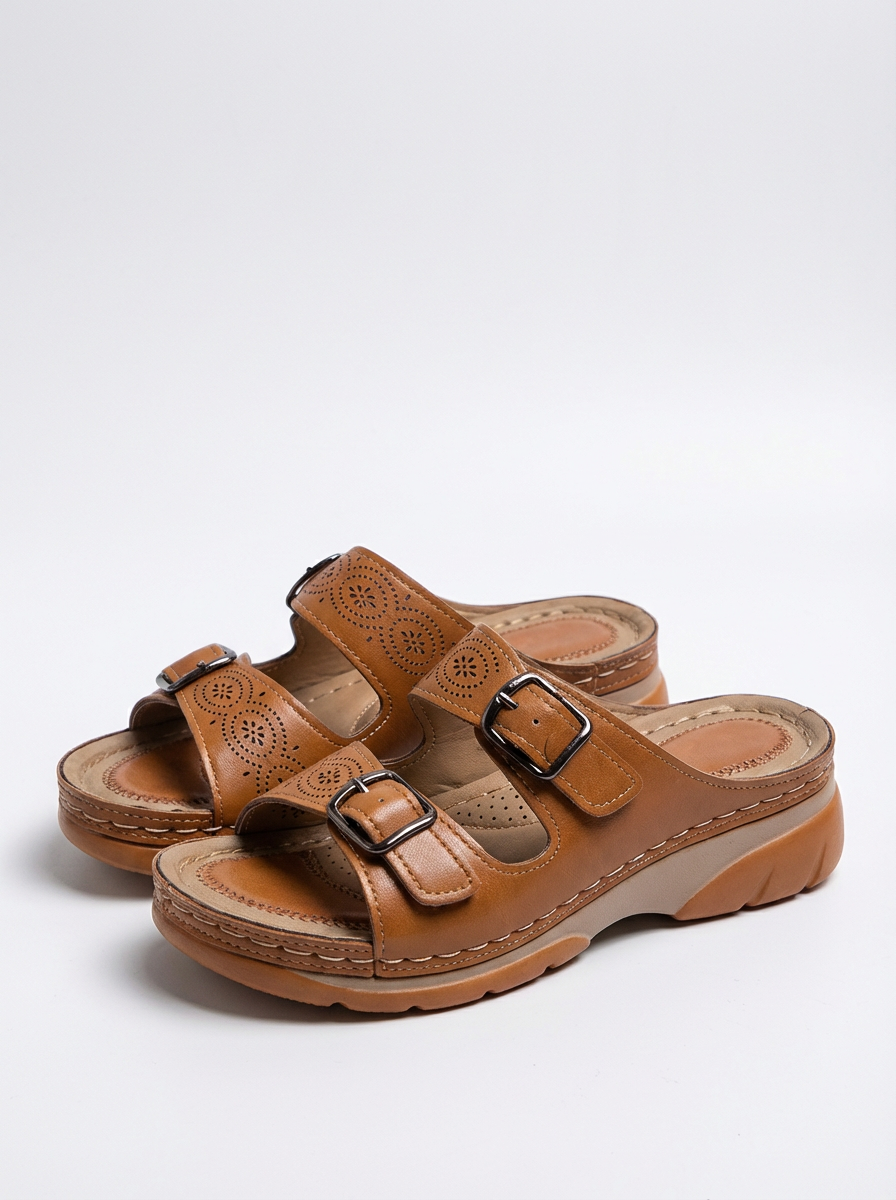 SoleEase women's ergonomic leather sandal with adjustable strap and durable non-slip sole
