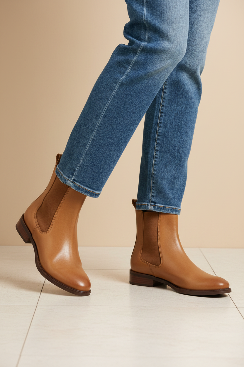 Tan Cognac Leather Chelsea Boots